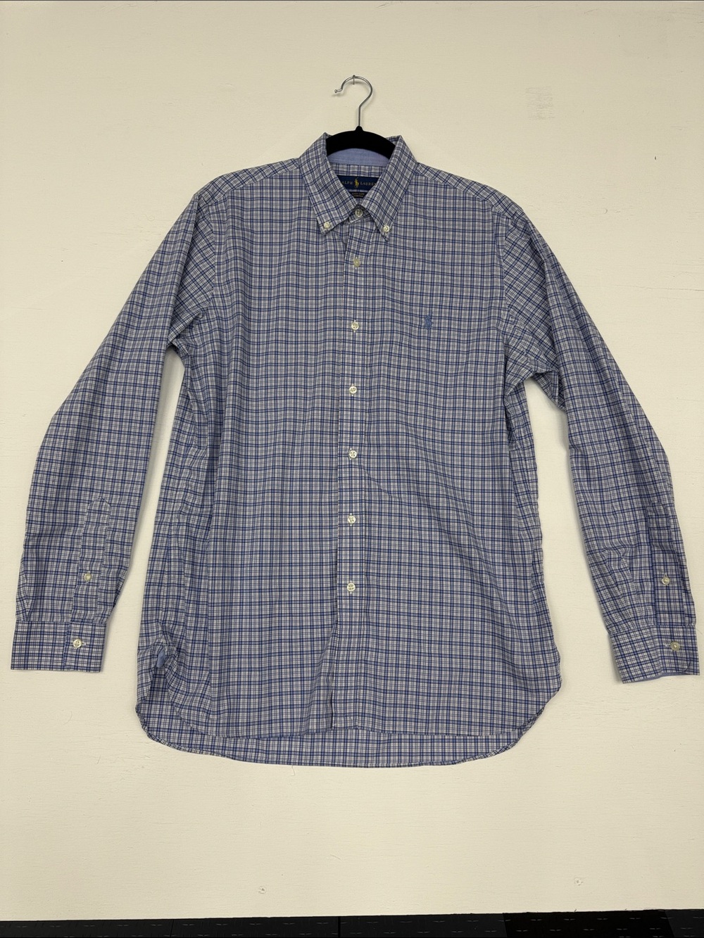 Ralph Lauren Blue and White Checked Button-Down Dress Shirt